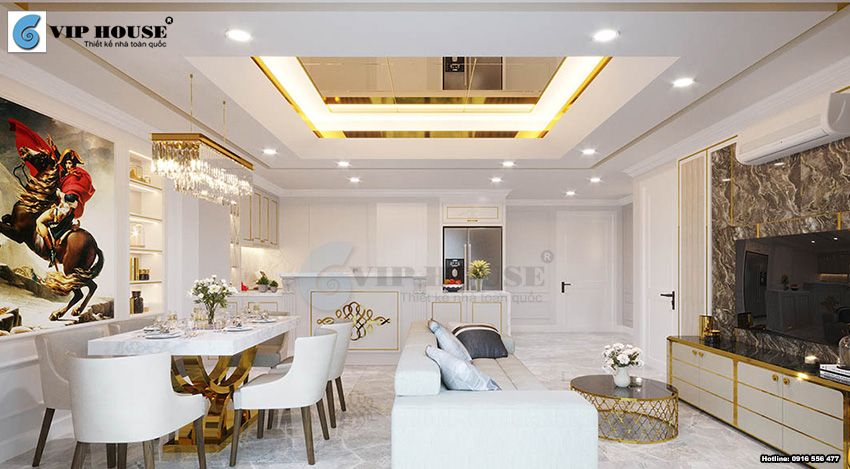 Thiết kế nội thất phòng khách chung cư quận Hà Đông diện tích 98m2