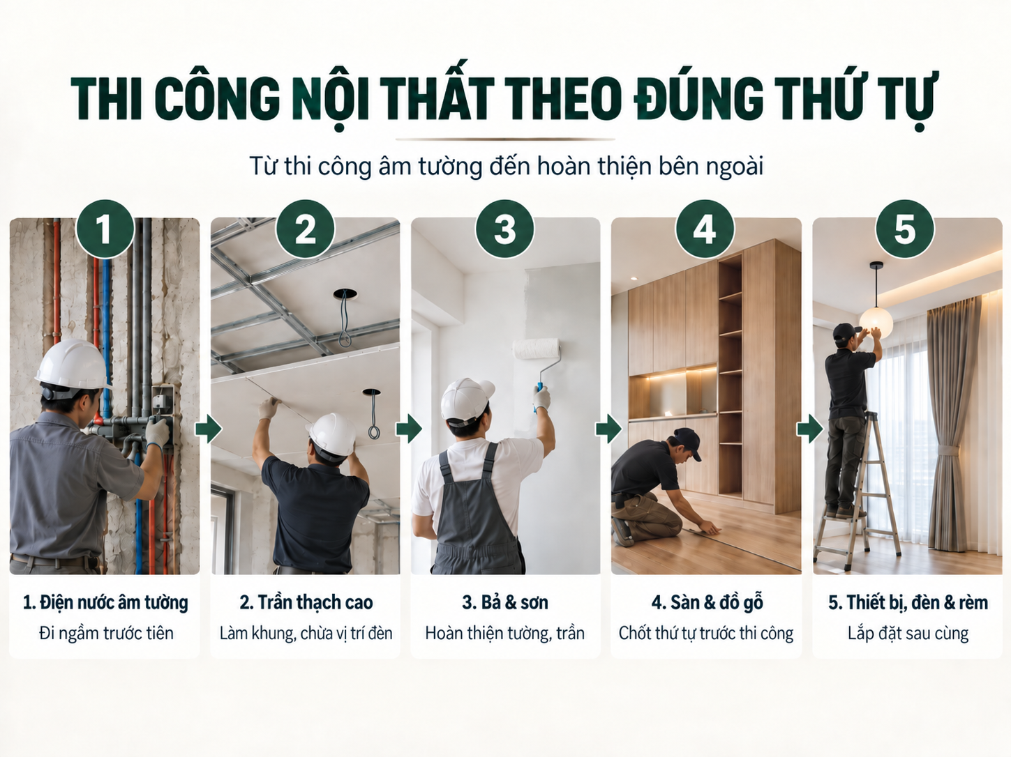 quy trình thi công nội thất căn hộ từ phần thô đến hoàn thiện