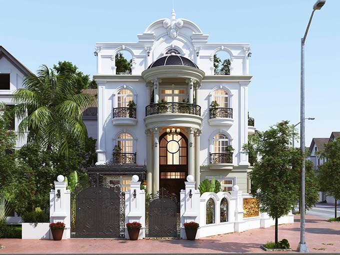 Mẫu thiết kế biệt thự tân cổ điển Pháp 3 tầng đẹp nguy nga