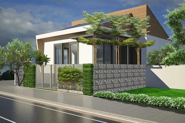 Mẫu nhà cấp 4 đẹp 5x20m Một trong những mẫu nhà cấp 4 đẹp 5x20m được thiết kế theo phong cách hiện đại, có phần mái lệch ấn tượng, hút mọi ánh nhìn.