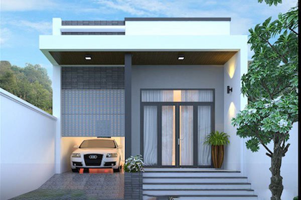 Nhà cấp 4 mái bằng có gara hình ảnh phối cảnh 3D nhà cấp 4 mái bằng có gara ô tô