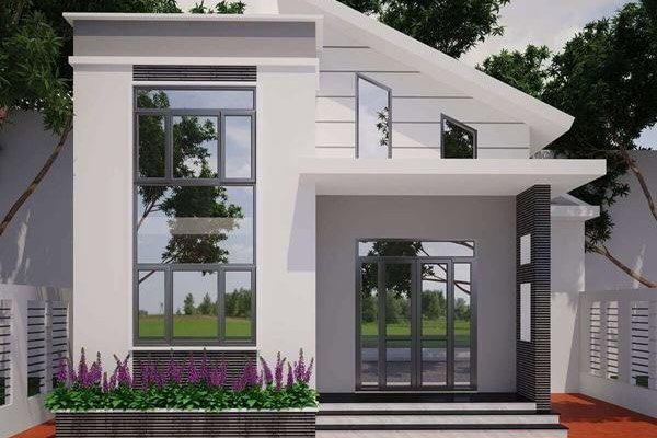 Nhà cấp 4 hiện đại, thanh lịch Mặt tiền nhà cấp 4 mái lệch tông màu trung tính kết hợp cùng vật liệu gương kính mang lại vẻ đẹp hiện đại, thanh lịch cho ngoại thất công trình.