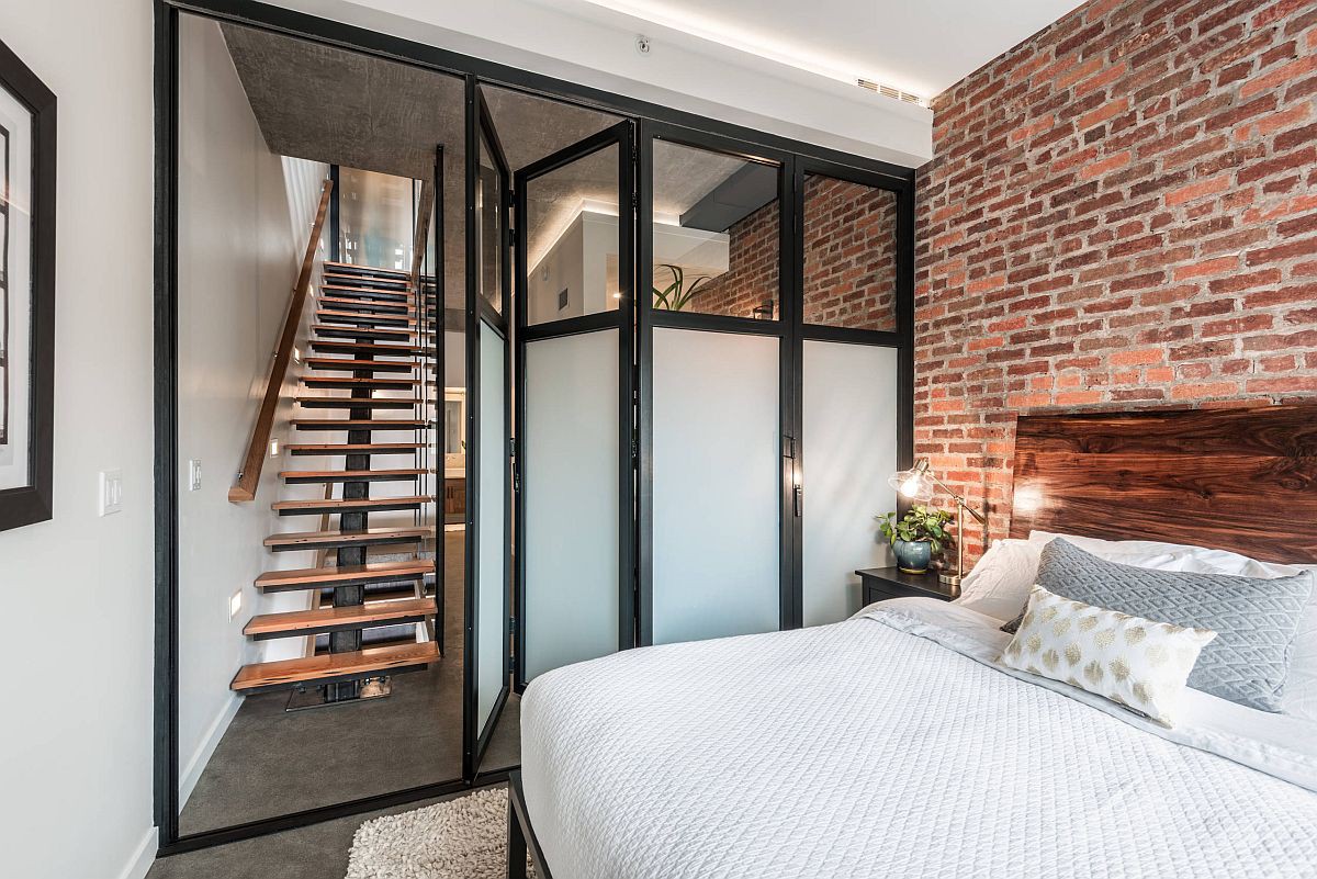 phòng ngủ ấm áp với tường gạch nung đỏ hình ảnh phòng ngủ ấm áp với tường gạch nung đỏ