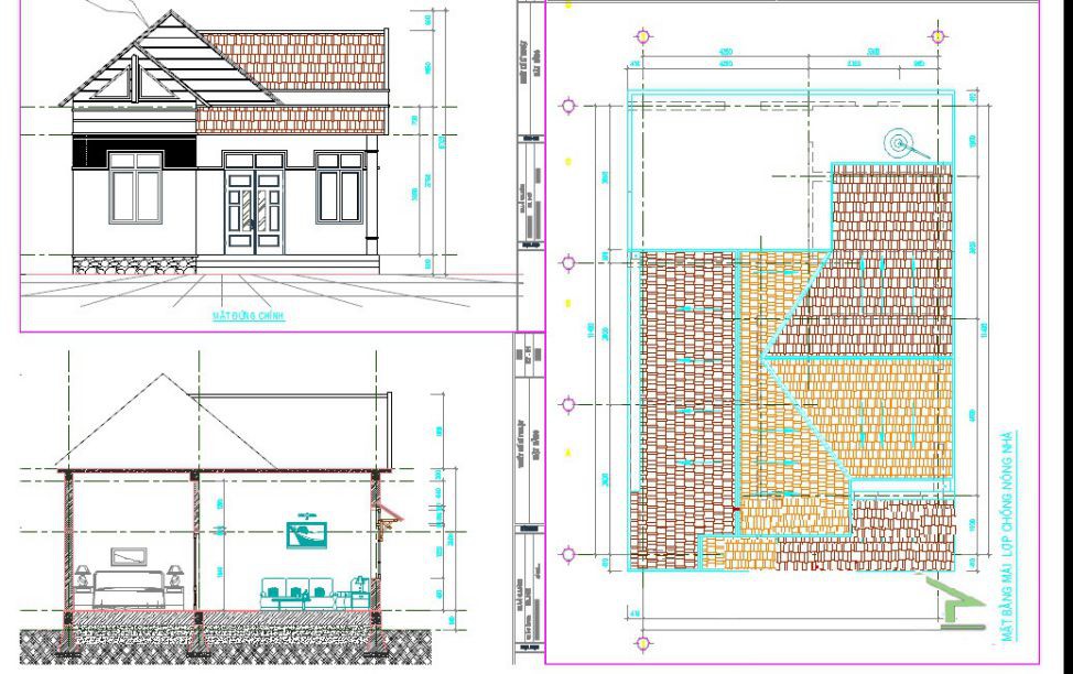 Mặt đứng mặt cắt của mẫu nhà cấp 4 giá 500 triệu đồng