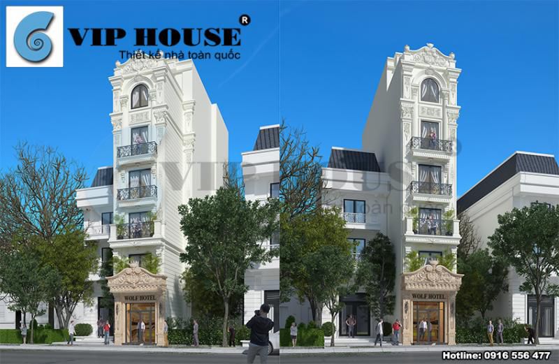 Mẫu thiết kế khách sạn mini kiến trúc Pháp mặt tiền nhỏ