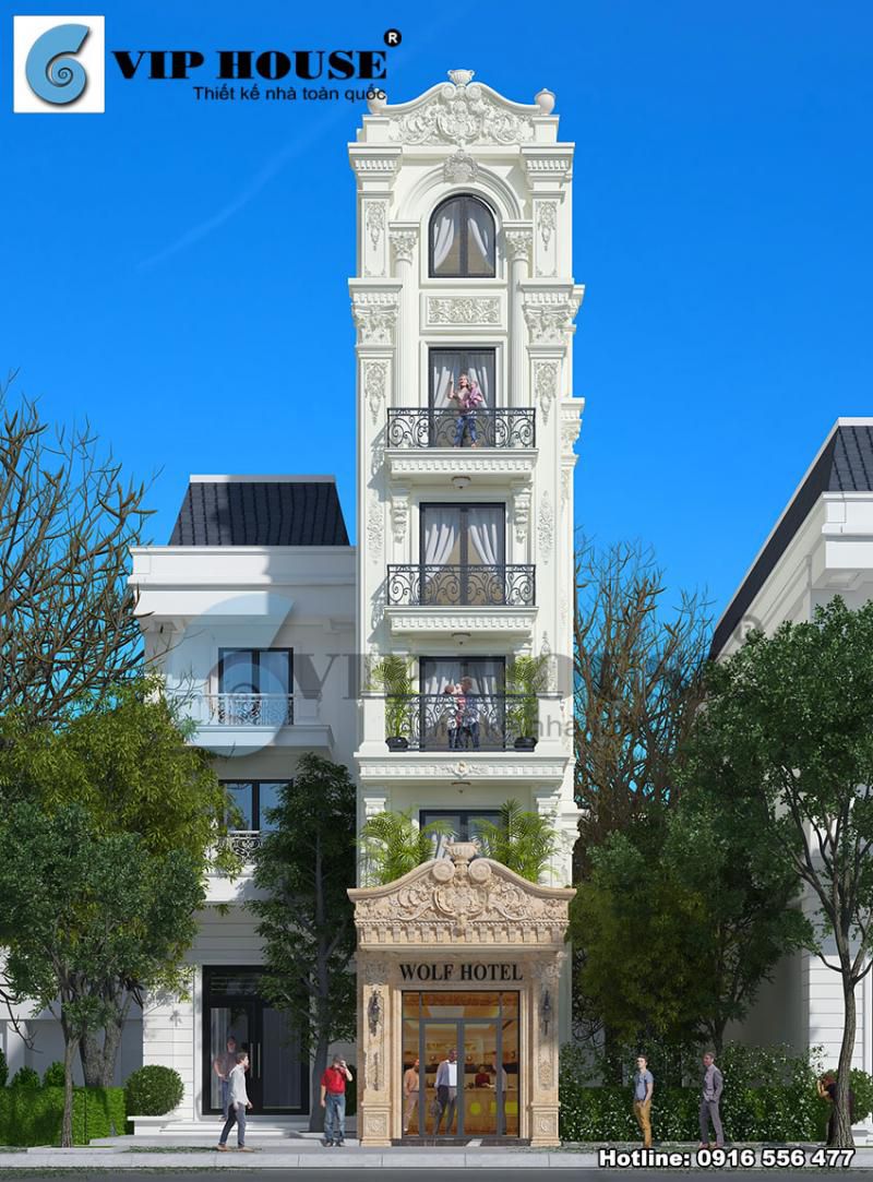 Mẫu thiết kế khách sạn mini 6 tầng đẹp ấn tượng phong cách Pháp