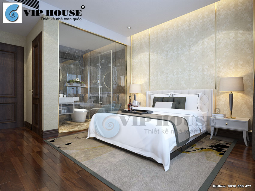 Nội thất phòng ngủ khách sạn hiện đại, cao cấp và đầy đủ tiện nghi với tone màu trắng làm chủ đạo nhấn nhá thêm màu vàng nhẹ nhàng