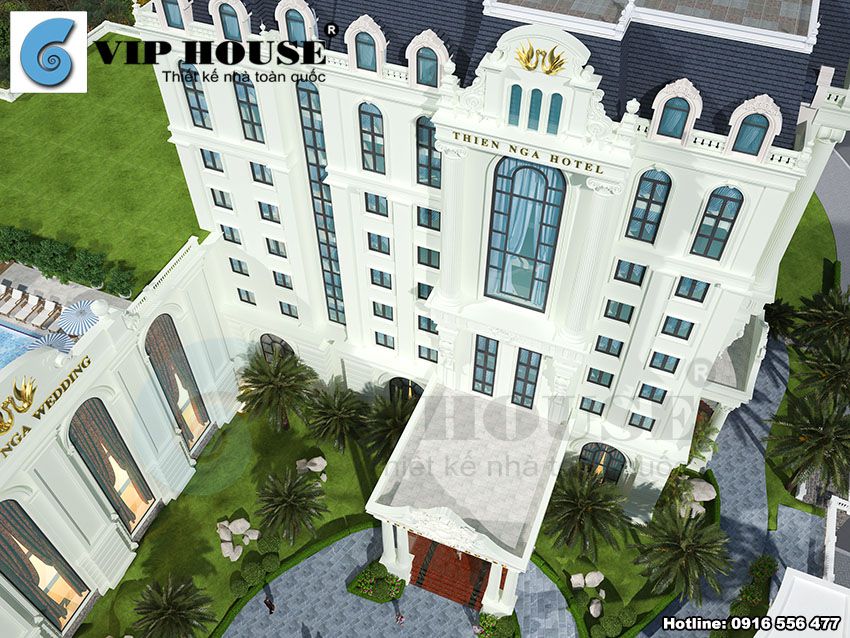 Mẫu thiết kế khách sạn kiêm nhà hàng tiệc cưới tiêu chuẩn 4 sao sang trọng và lộng lẫy cuốn hút người chiêm ngưỡng