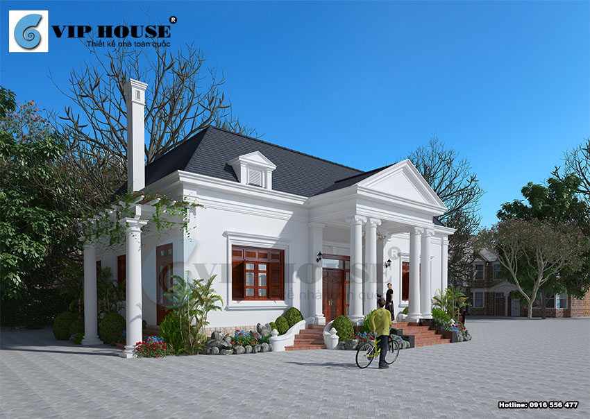 Phối cảnh mẫu biệt thự Pháp 1 tầng có sân vườn chi phí xây thô khoảng 1,5 tỷ đồng