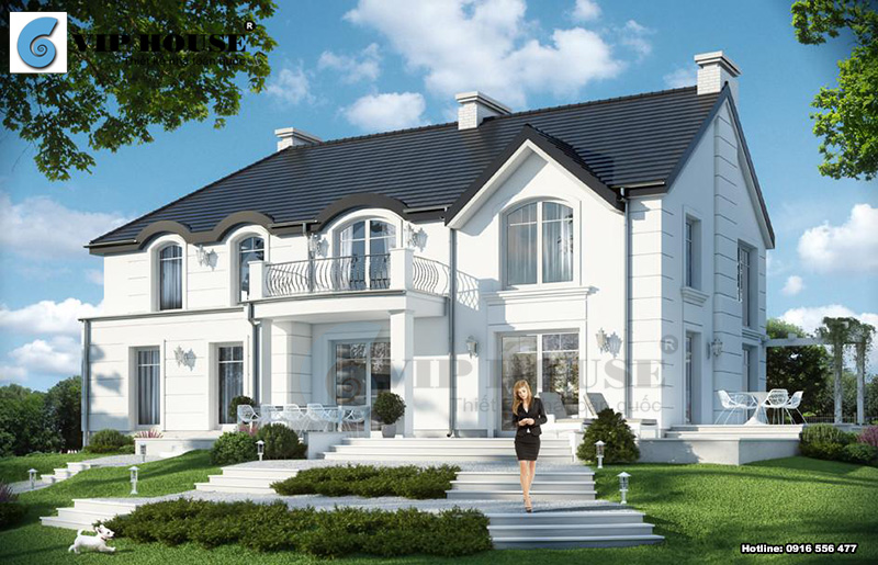 Mẫu biệt thự kiểu Pháp 2 tầng đẹp trên đất chữ L