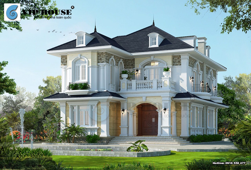 Mẫu thiết kế biệt thự Pháp 2 tầng kiểu tân cổ điển sang trọng